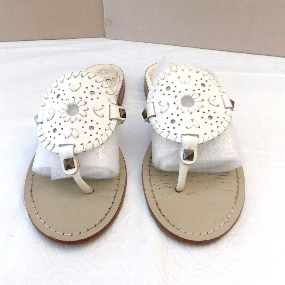 JACK ROGERS Georgica White Leather Thong Sandals Sz 7 Stitched